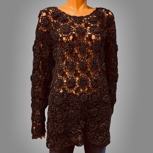 BIMO Floral Crochet Metallic Sweater 80s 90s RARE